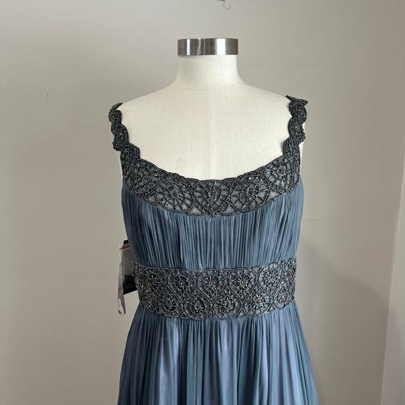 Adrianna Papell Beaded Empire Waist Evening Dress Steel Blue Sz 12 NWT Formal - Picture 13 of 15
